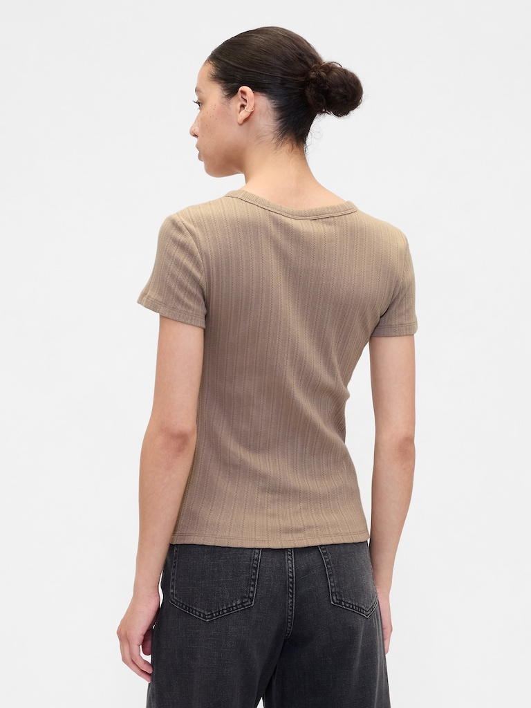 Ribbed Pointelle Crewneck T-Shirt