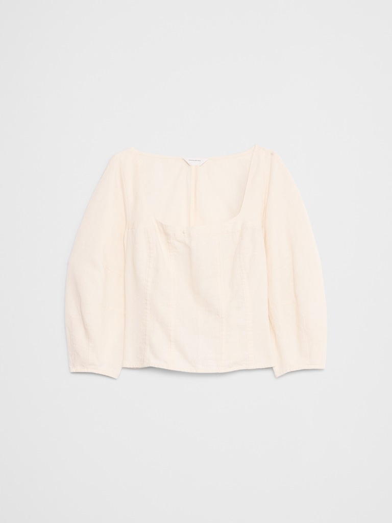 Linen-Blend Seamed Top