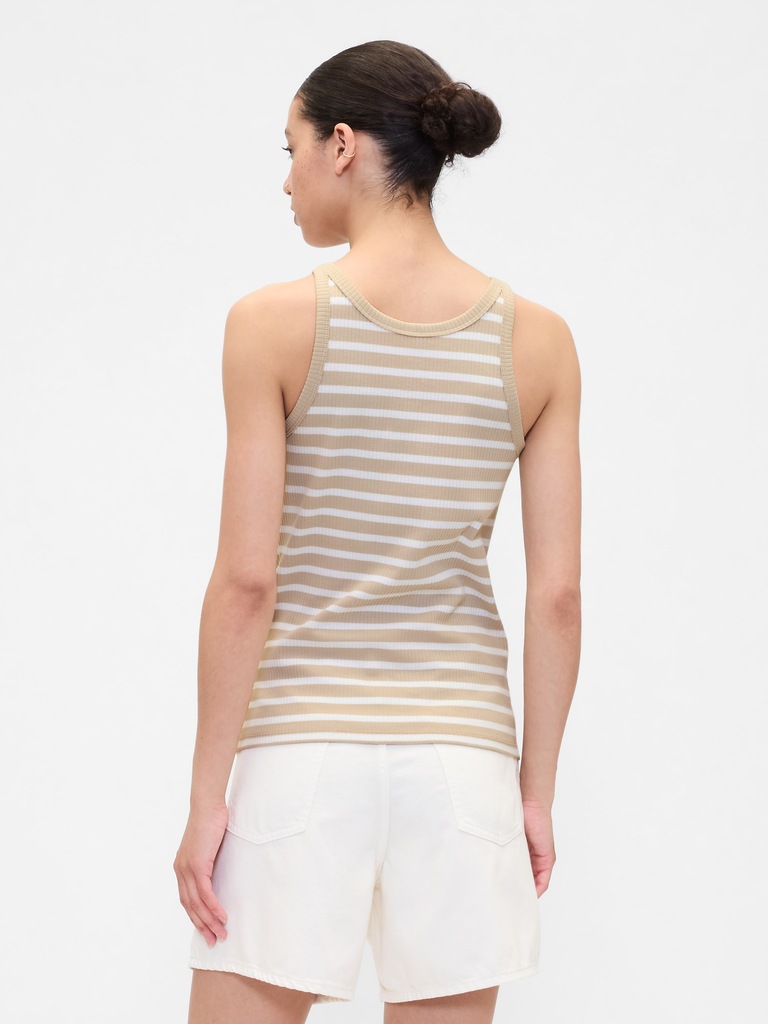 Ribbed Stripe High-Neck Tank