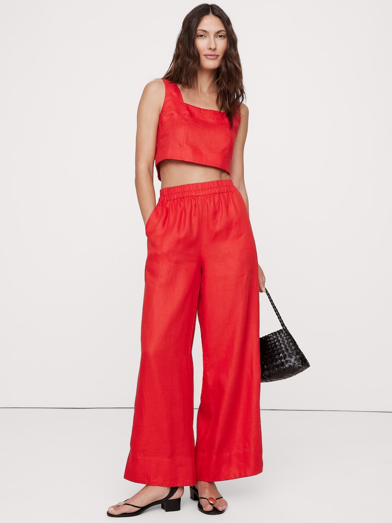 Linen Square-Neck Cropped Tank