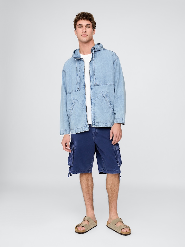 Denim Ripstop Oversized Anorak Zip Jacket