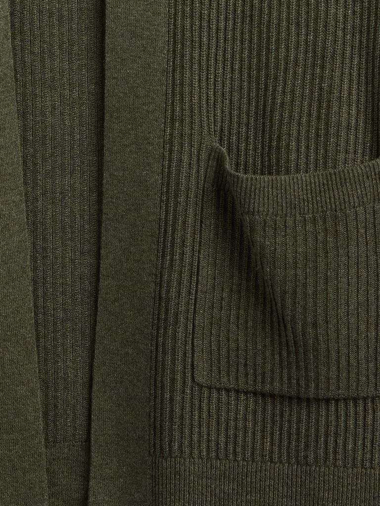 Relaxed Shaker-Stitch Open-Front Cardigan