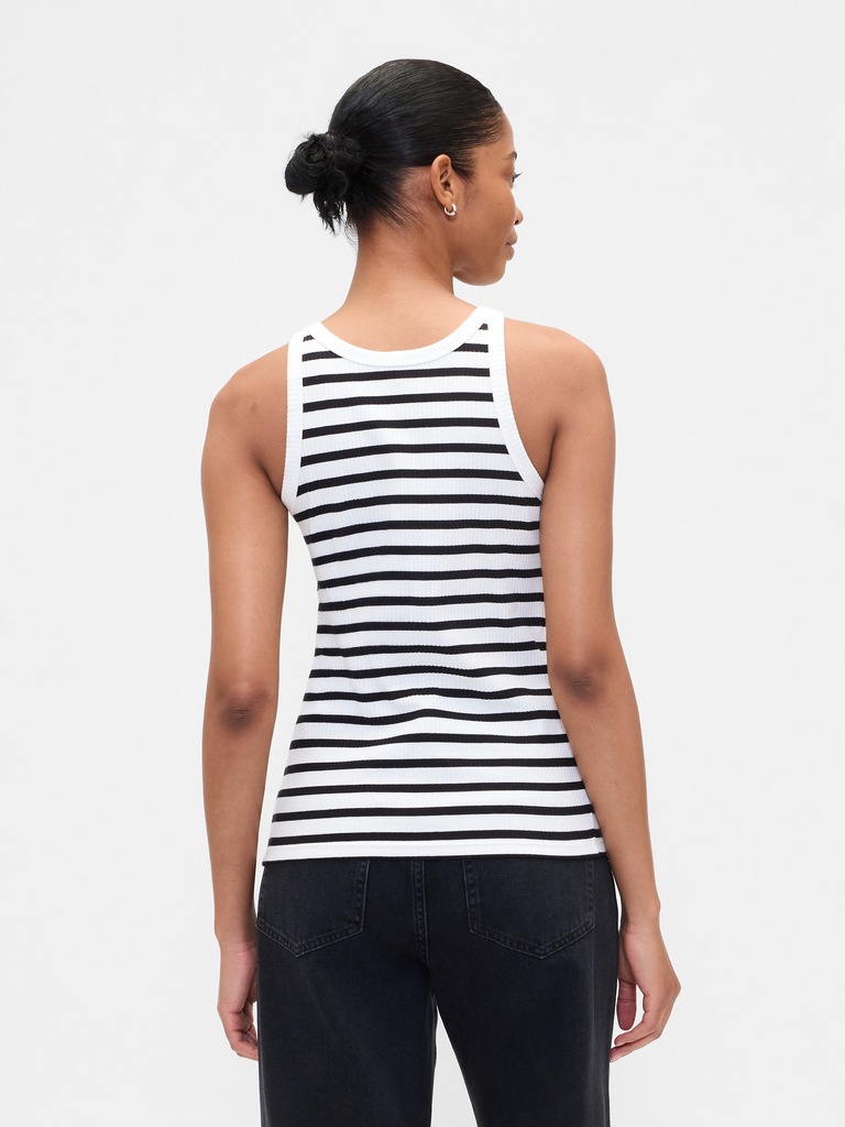 Ribbed Stripe High-Neck Tank