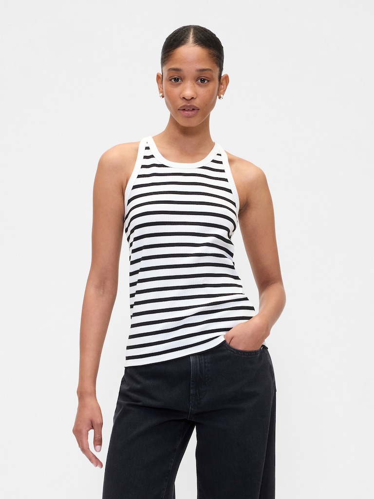 Ribbed Stripe High-Neck Tank