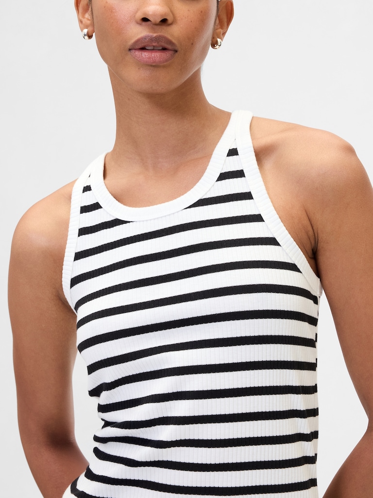 Ribbed Stripe High-Neck Tank