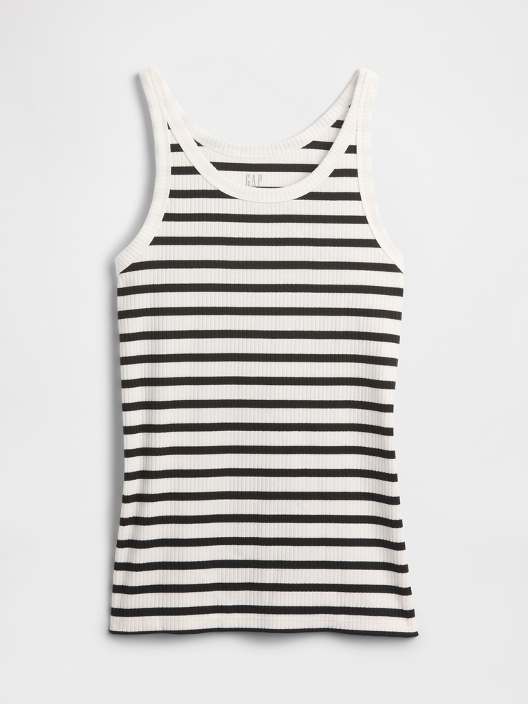 Ribbed Stripe High-Neck Tank