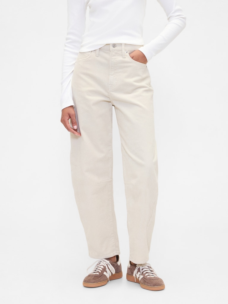 High Rise Barrel Corduroy Pants