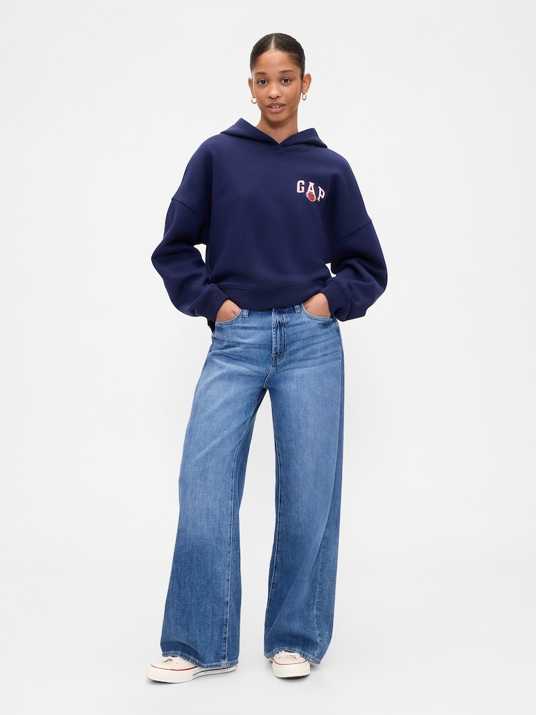 Relaxed Cropped Wedge Graphic Hoodie