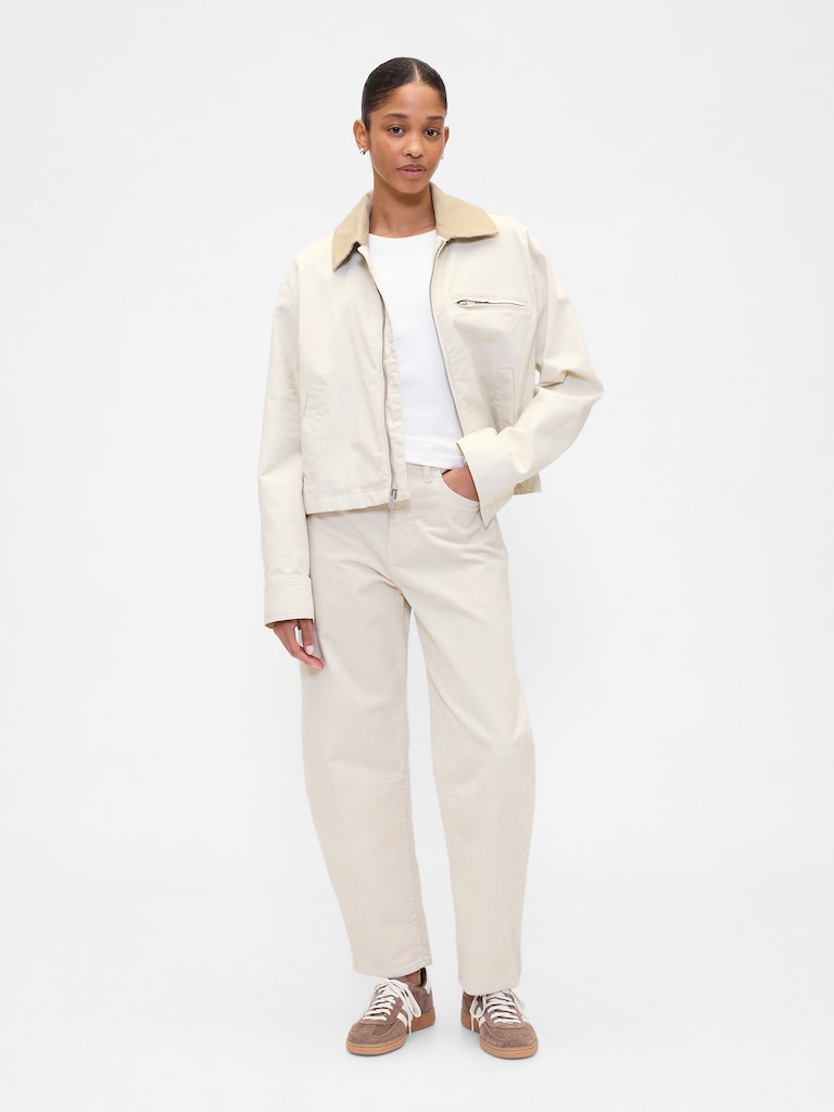 High Rise Barrel Corduroy Pants