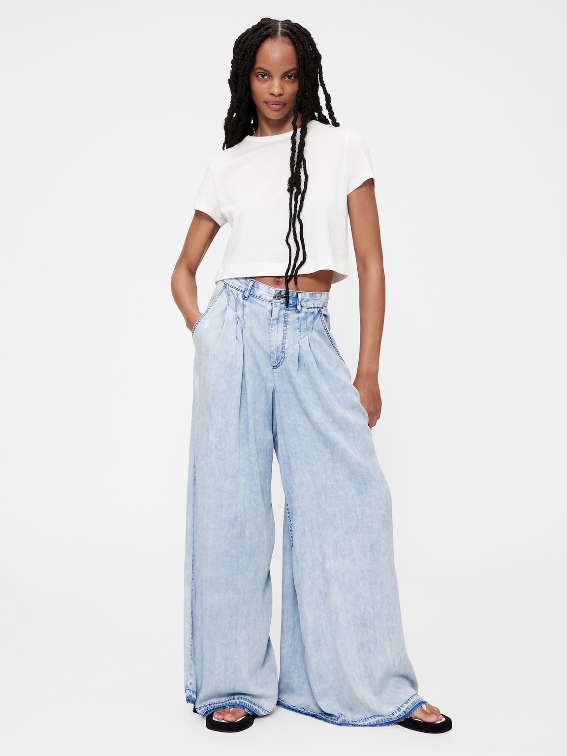 GapStudio High Rise Draped Denim Trousers