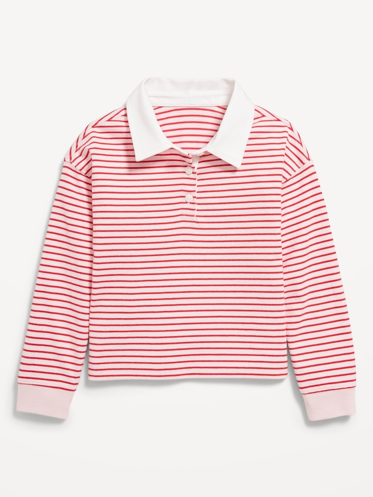 Long-Sleeve Cropped Polo Top for Toddler Girls