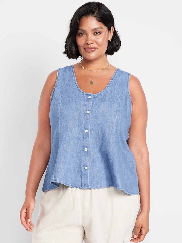Button-Down Denim Swing Top