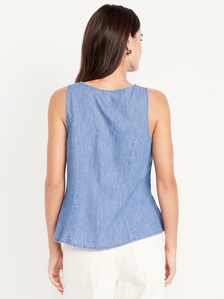 Button-Down Denim Swing Top