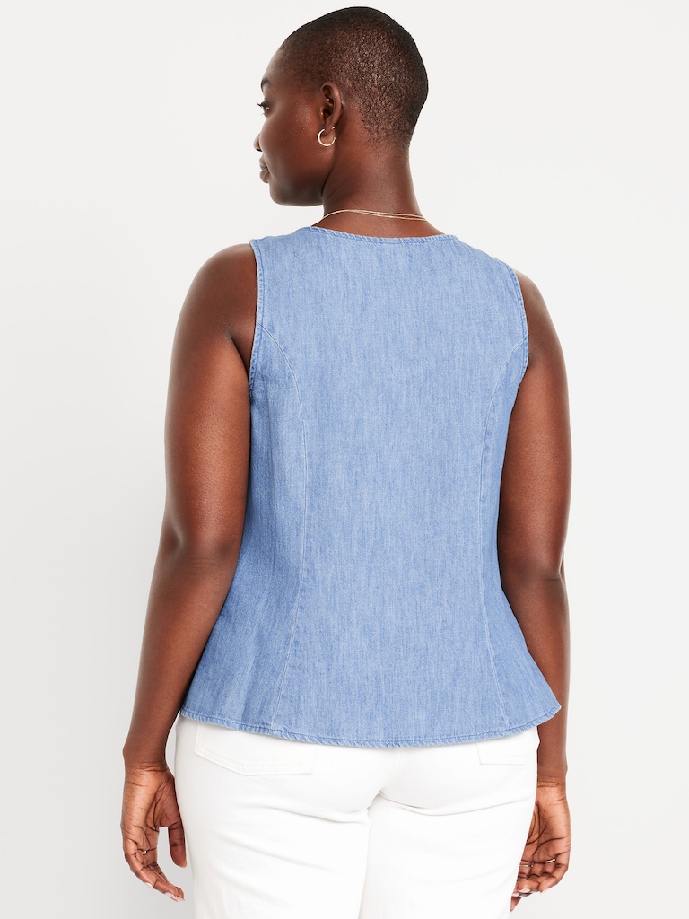 Button-Down Denim Swing Top