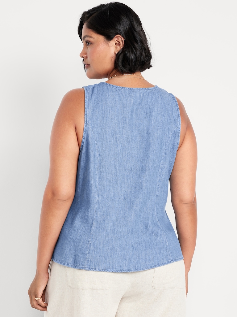 Button-Down Denim Swing Top