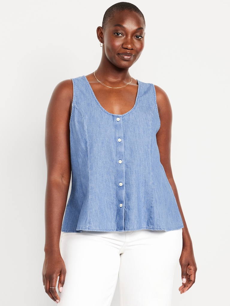 Button-Down Denim Swing Top