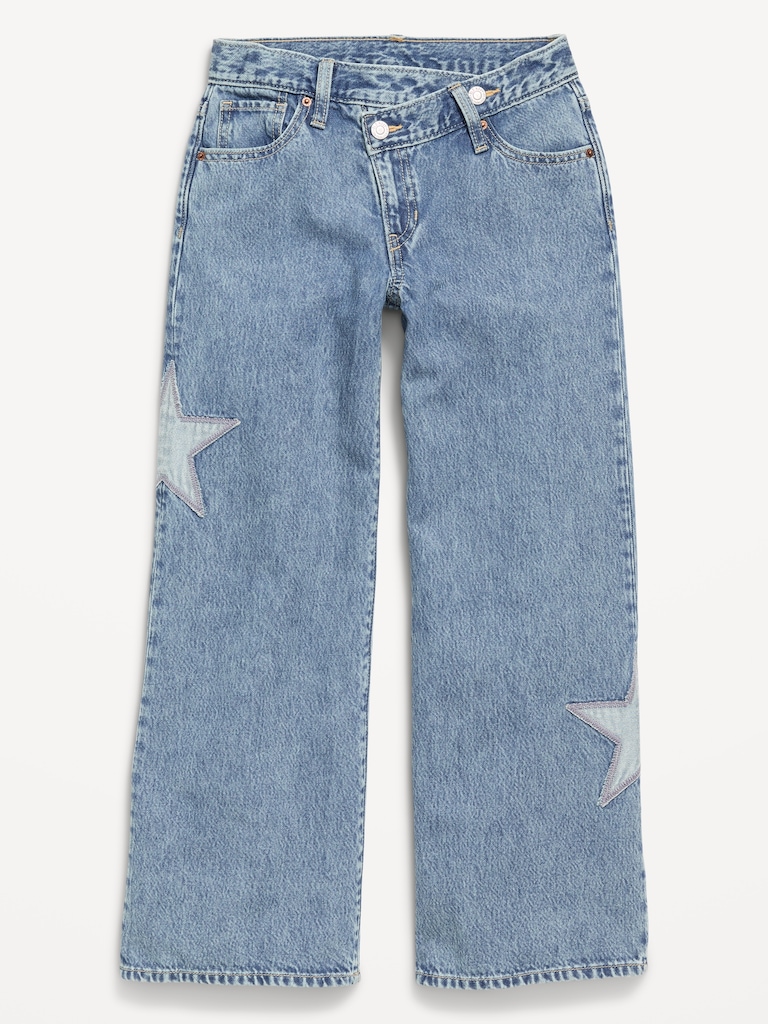 Super Baggy Embroidered Crossover Wide-Leg Jeans for Girls
