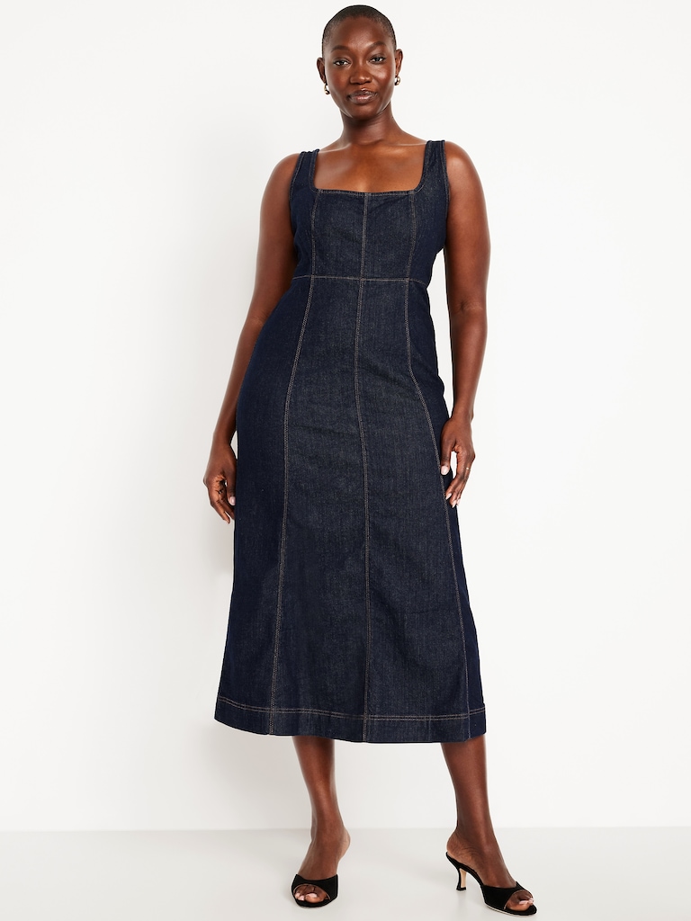 Fit & Flare Sleeveless Denim Midi Dress
