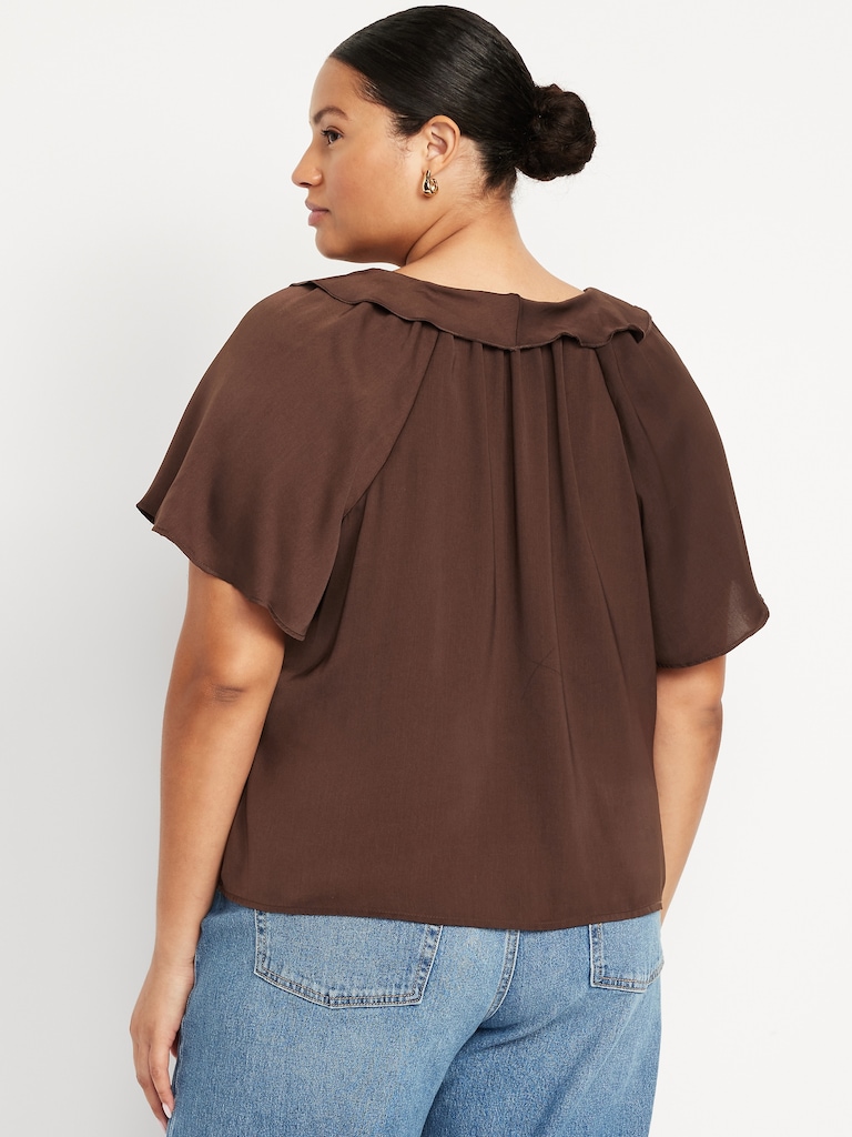 Satin Ruffle Tie-Front Top