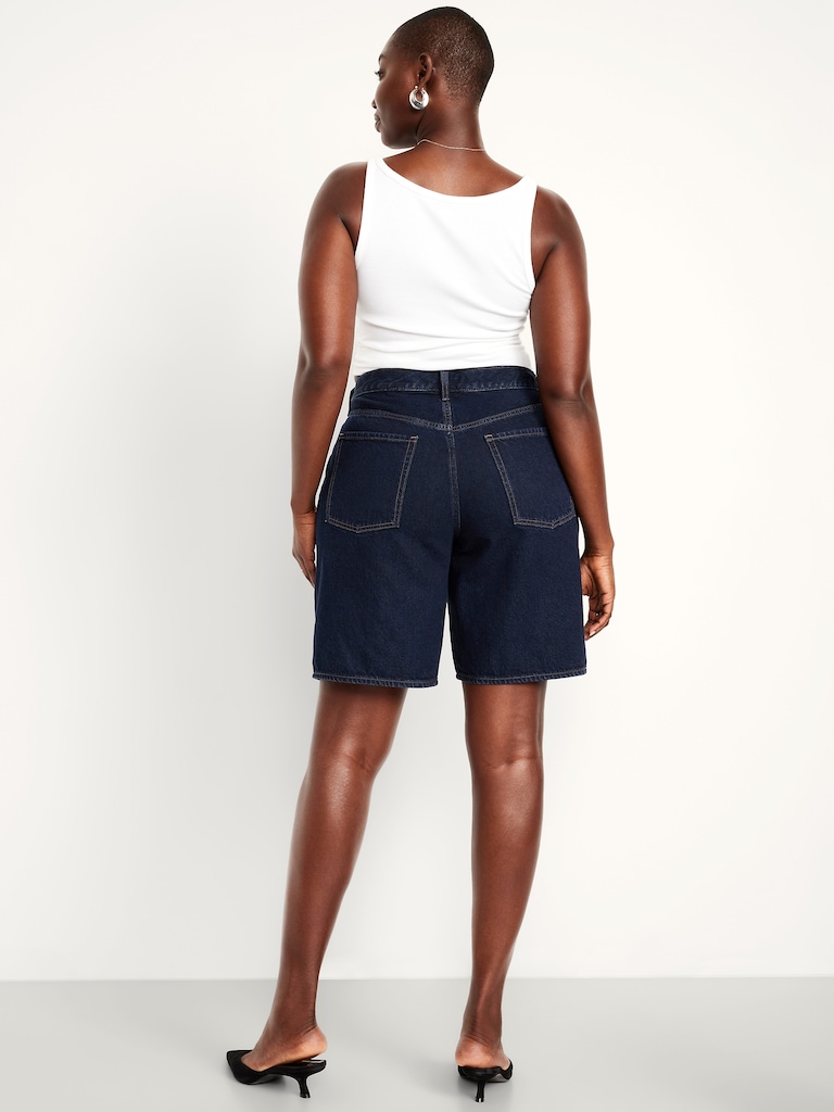 Mid-Rise Baggy Jean Bermuda Shorts -- 9-inch inseam