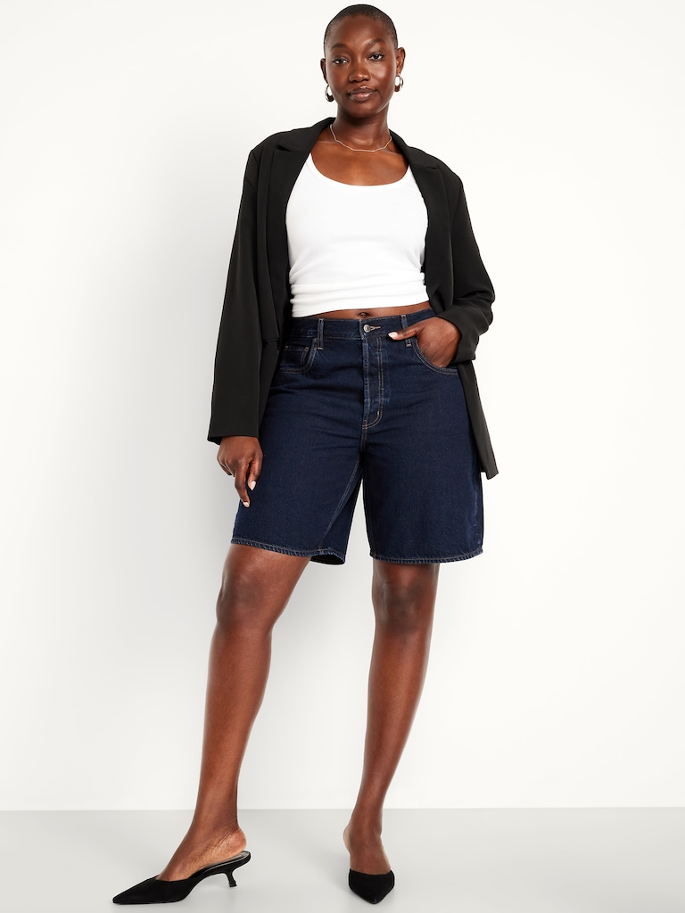 Mid-Rise Baggy Jean Bermuda Shorts -- 9-inch inseam