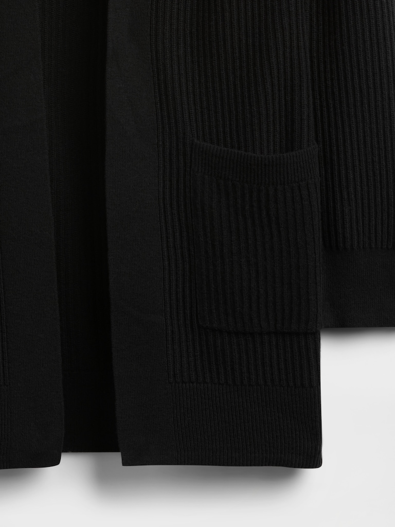 Relaxed Shaker-Stitch Open-Front Cardigan