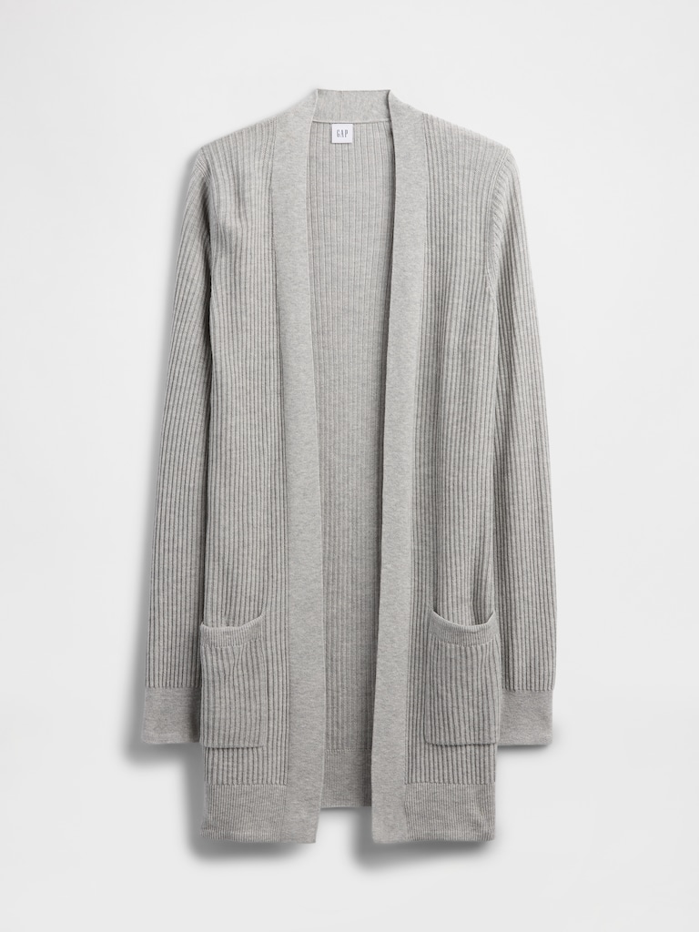 Relaxed Shaker-Stitch Open-Front Cardigan