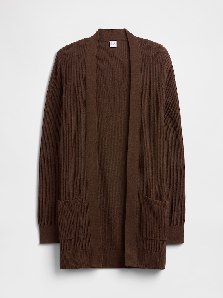 Relaxed Shaker-Stitch Open-Front Cardigan