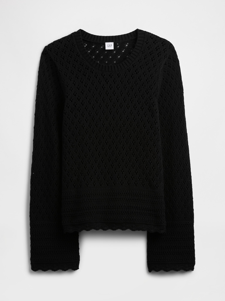Relaxed Pointelle Balloon-Sleeve Sweater