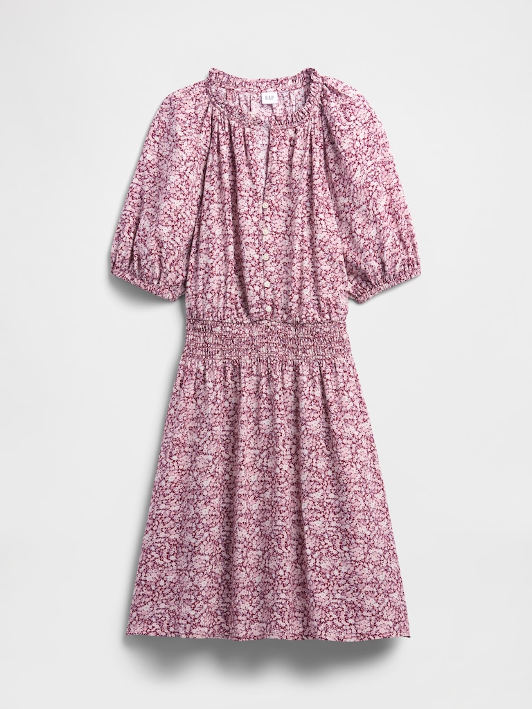 Relaxed Smocked Splitneck Mini Dress