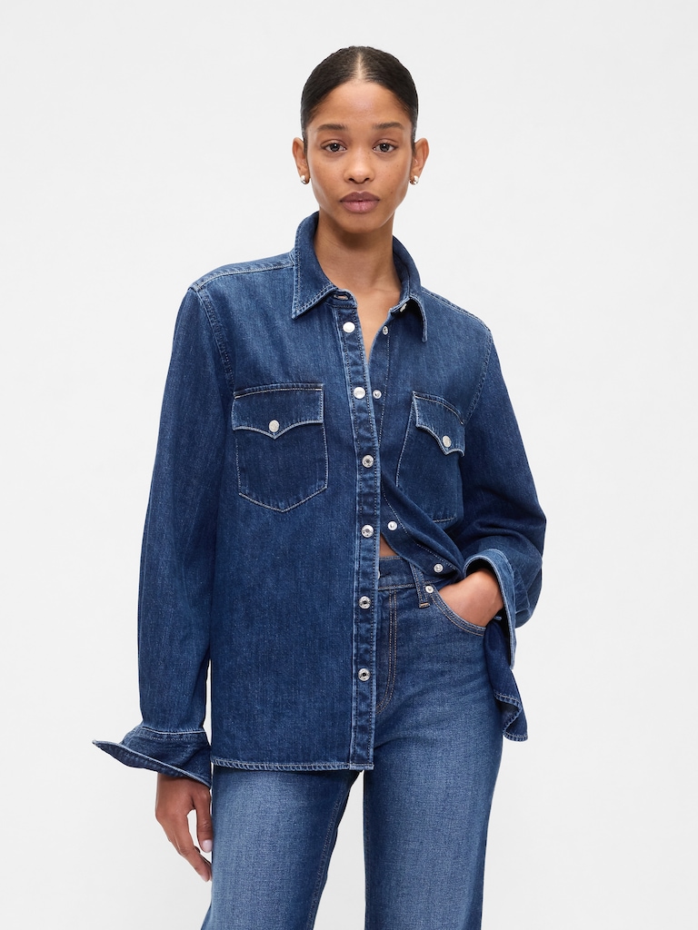 Relaxed Denim Western Shirt