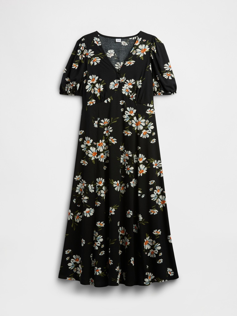 Puff Sleeve V-Neck Maxi Dress