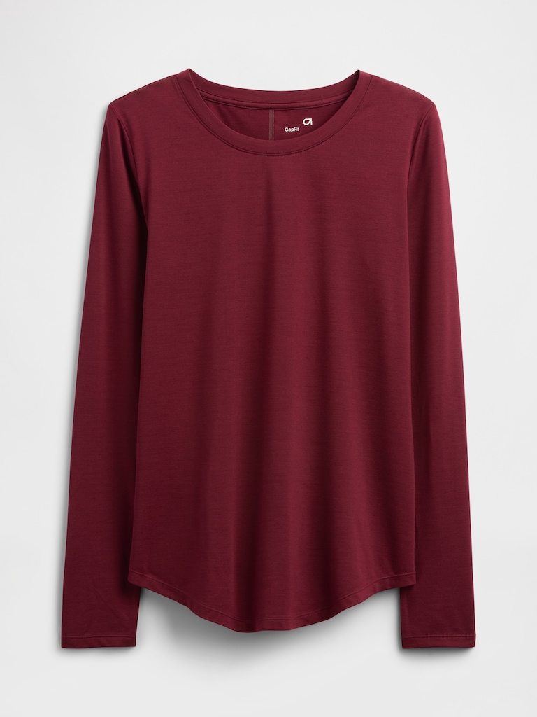 GapFit Brushed Jersey Curved-Hem T-Shirt