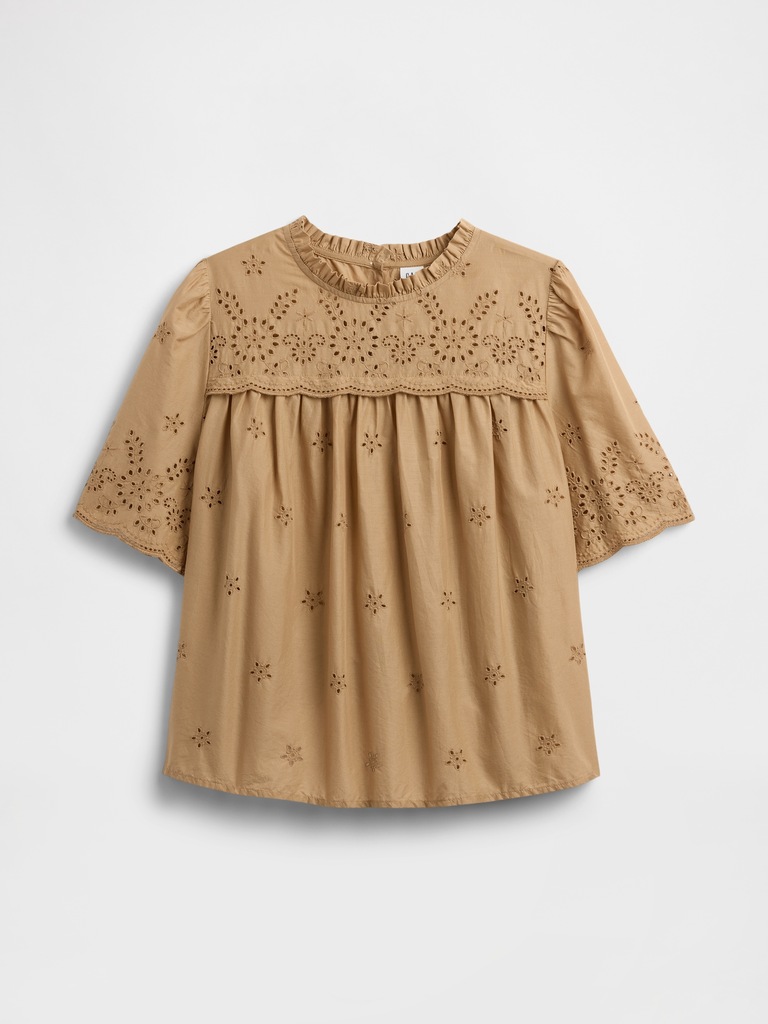 Relaxed Puff Sleeve Eyelet Top