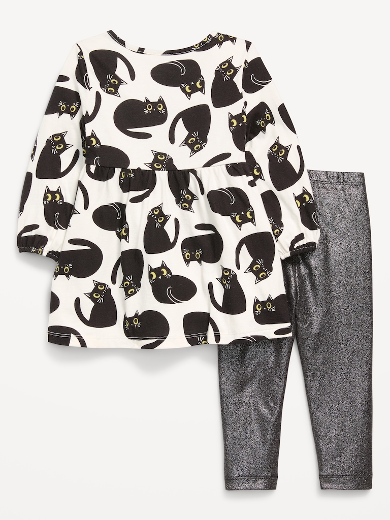 Long-Sleeve Dress and Leggings Set for Toddler Girls