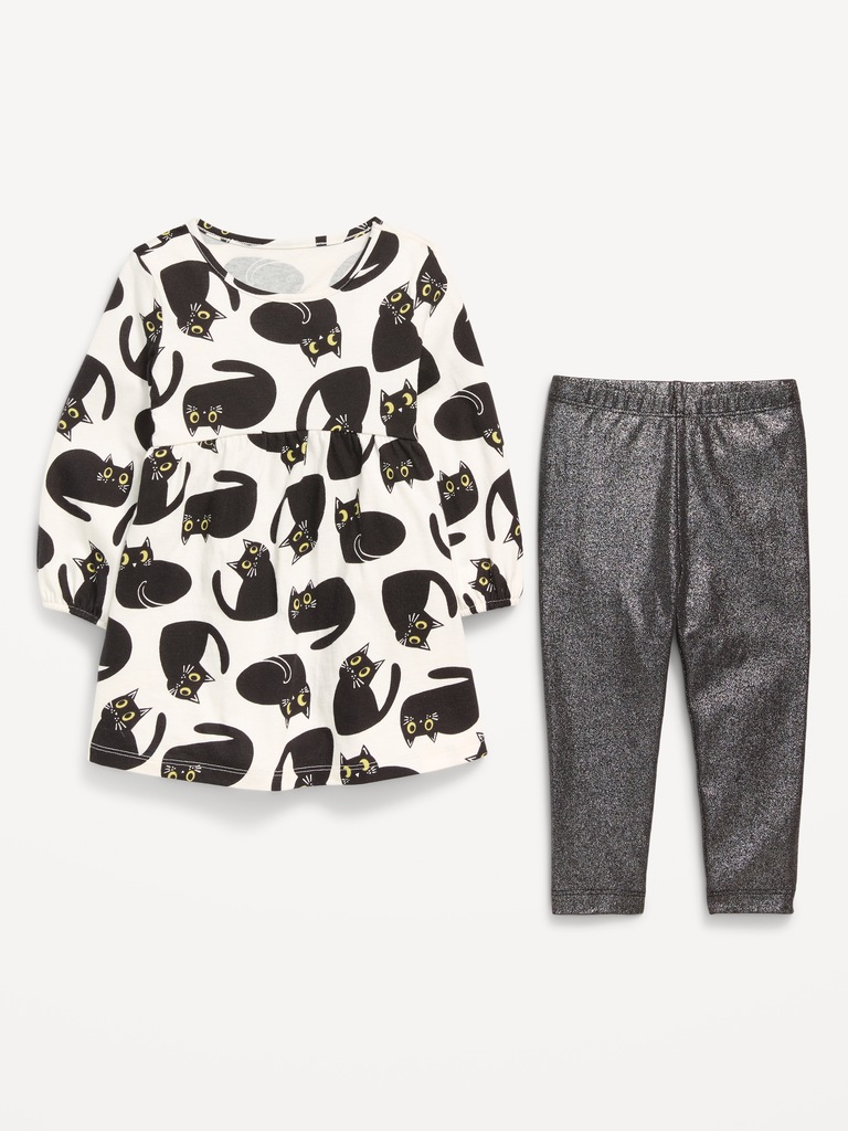 Long-Sleeve Dress and Leggings Set for Toddler Girls