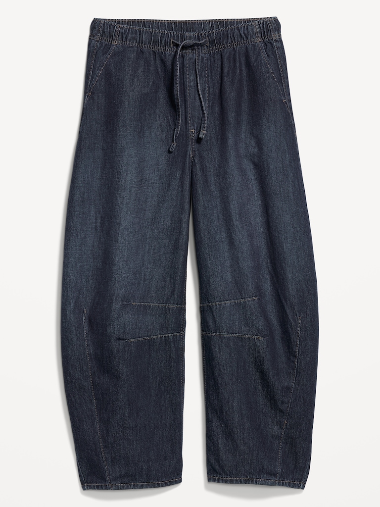 High-Waisted Pull-On Barrel Jeans