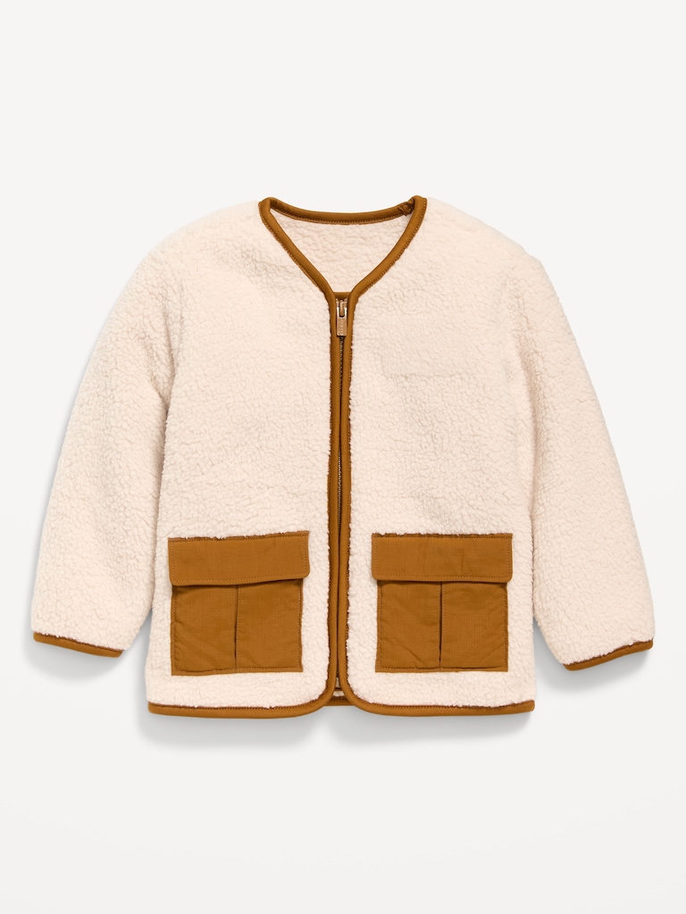 Unisex Collarless Zip-Front Sherpa Jacket for Toddler