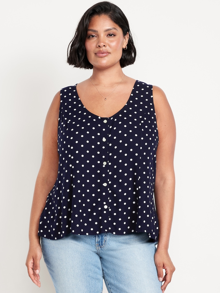 Button-Down Crepe Swing Top