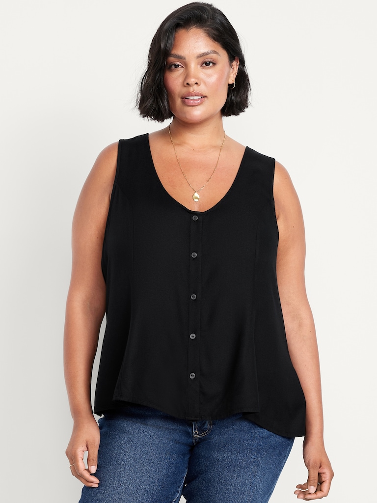 Button-Down Crepe Swing Top