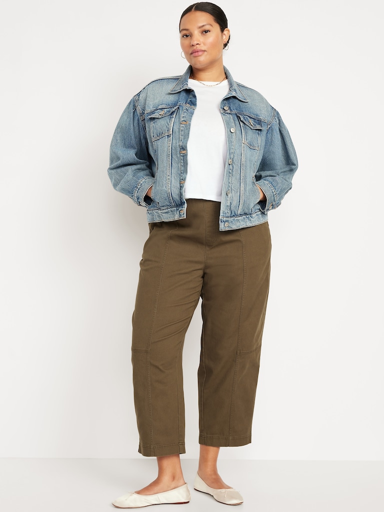 Pantalon coupe baril longueur cheville à taille haute