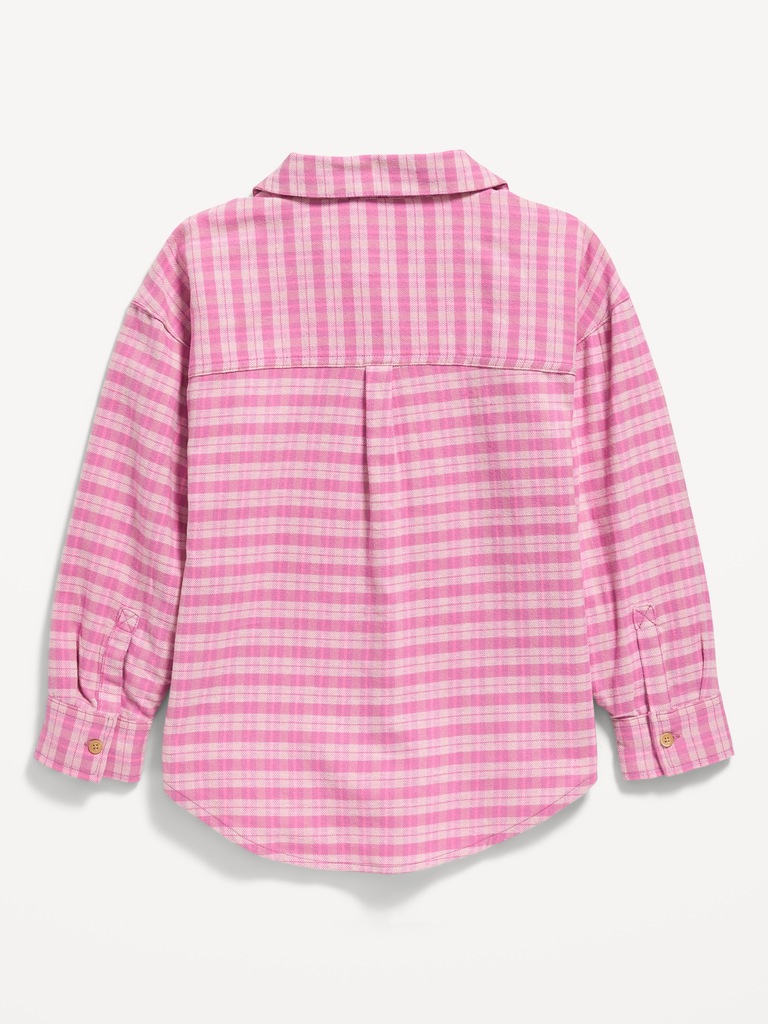 Oversized Long-Sleeve Plaid Flannel Shirt for Girls