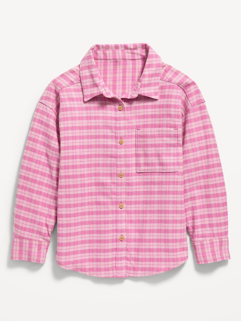 Oversized Long-Sleeve Plaid Flannel Shirt for Girls