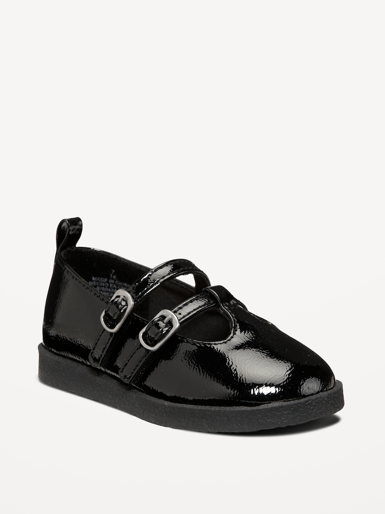 Shiny Faux-Leather Double-Buckle Mary Jane Shoes for Toddler Girls