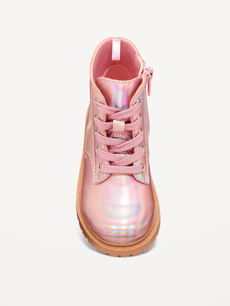 Shiny Faux-Leather Side-Zip Combat Boots for Toddler Girls