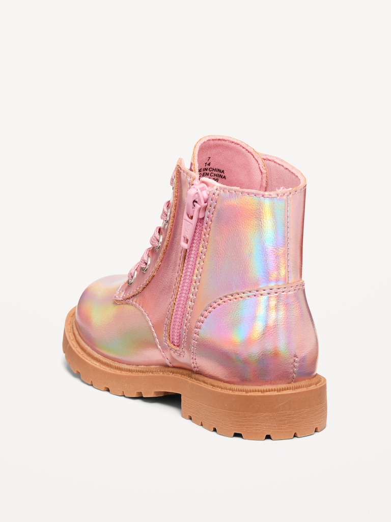 Shiny Faux-Leather Side-Zip Combat Boots for Toddler Girls