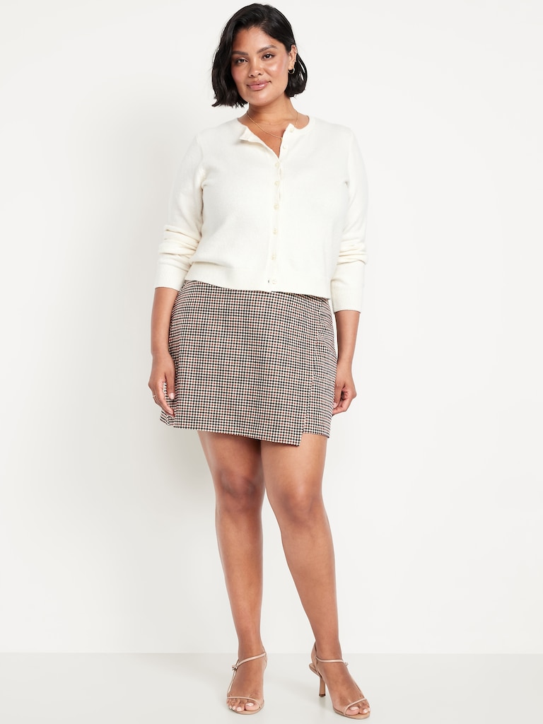High-Waisted Wrap-Front Mini Skirt
