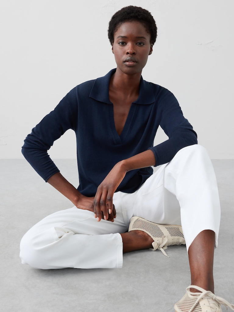 Merino Wool Johnny-Collar Sweater