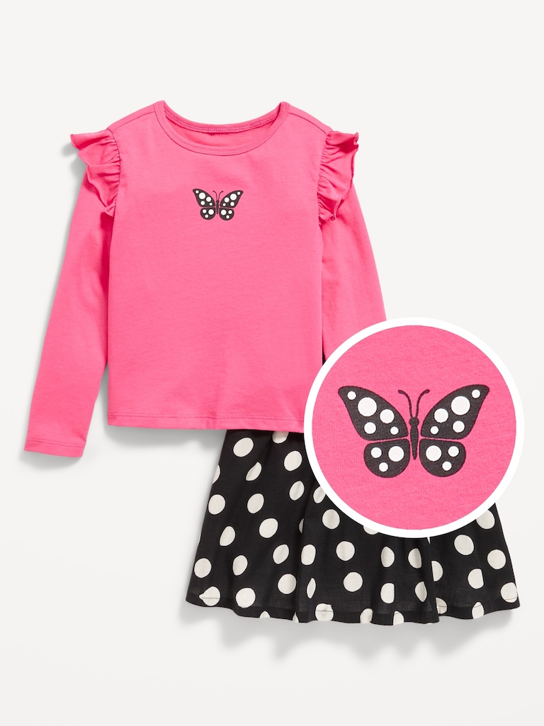 Long-Sleeve Ruffle T-Shirt and Skirt Set for Toddler Girls