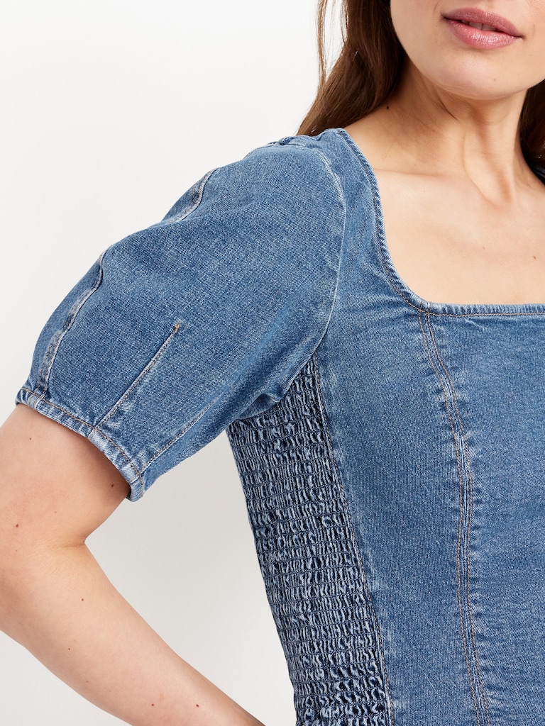 Square-Neck Denim Cropped Top